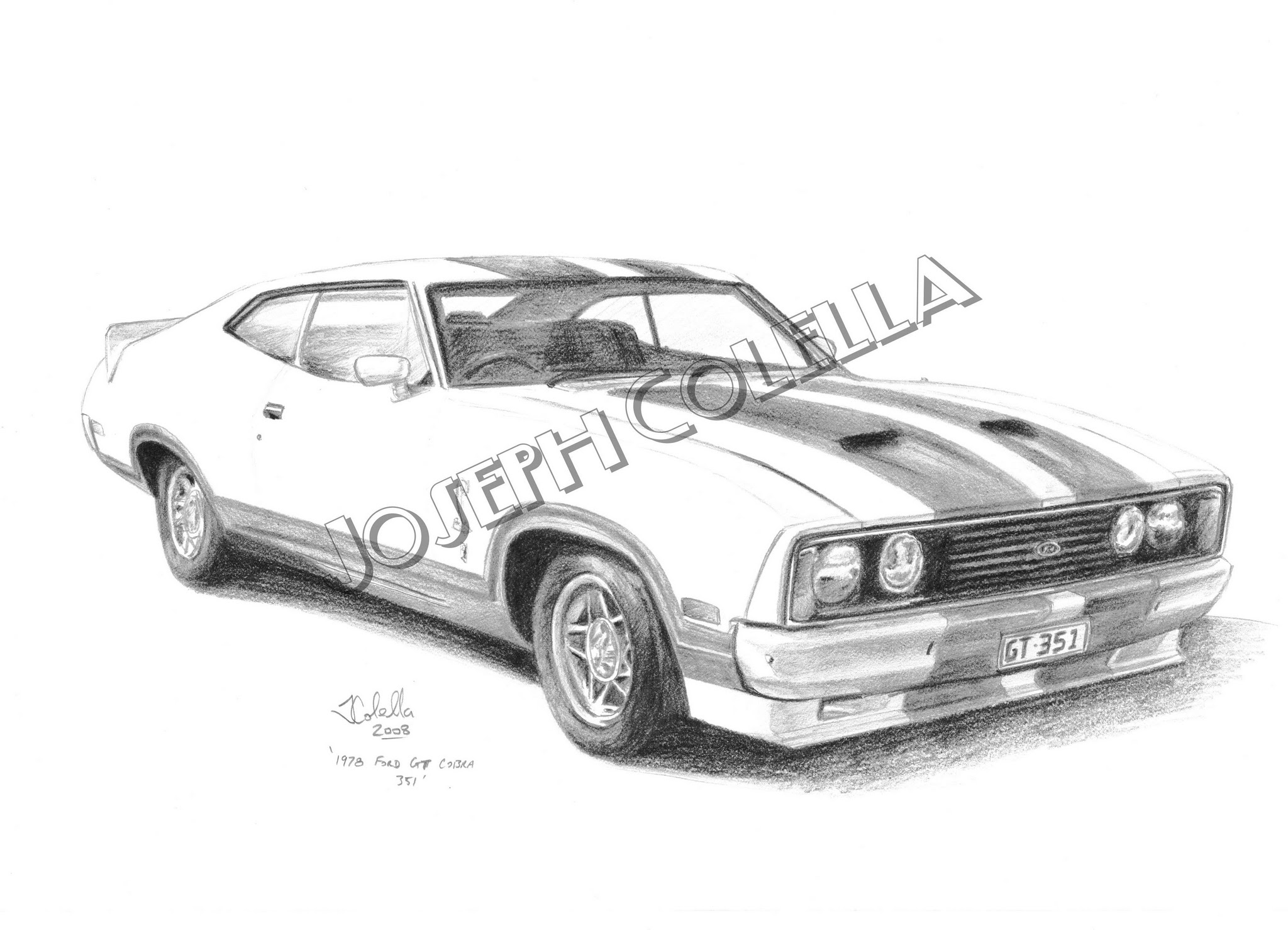 1978 Ford XC GT Cobra, pencil on paper by Joseph Colella, 2008