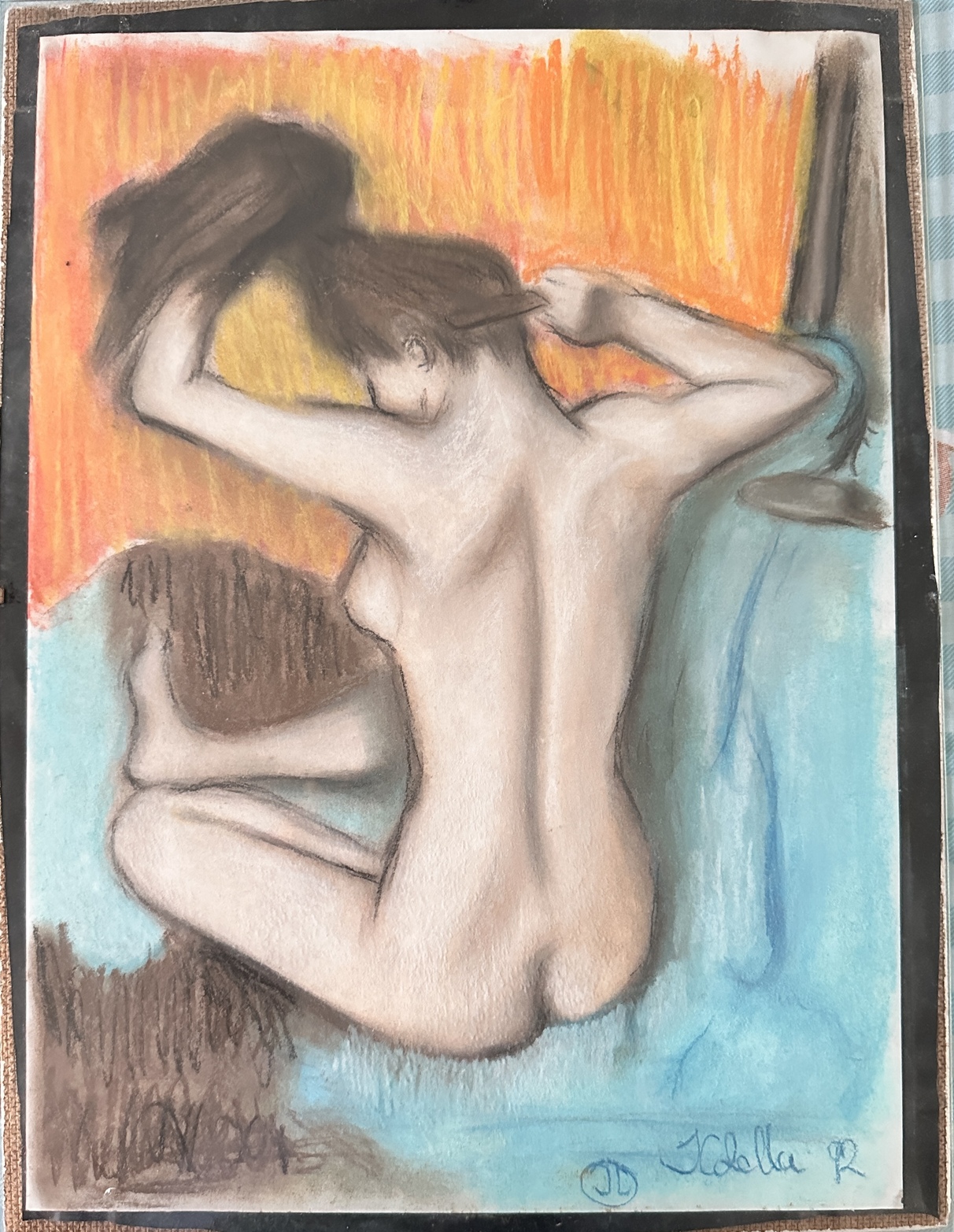 Woman Brushing Her Hair, after Degas, pastels on paper by Joseph Colella, 1992