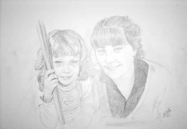 Siena and Holly, pencil on paper by Joseph Colella, 2007