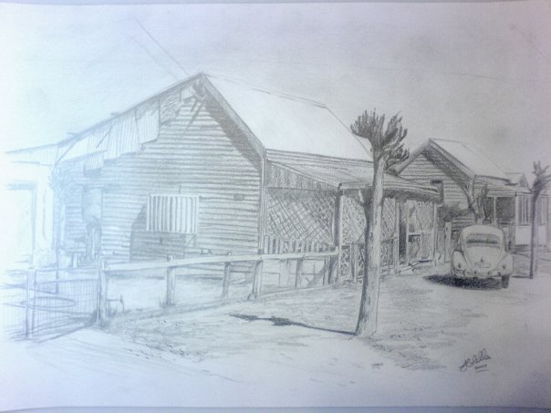 The gas house, pencil on paper by Joseph Colella, 2007